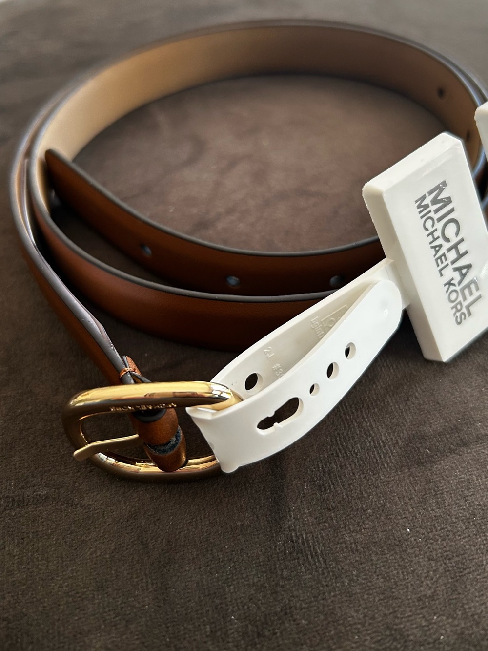 Michael Kors Tan Leather Belt with Gold Buckle Women S